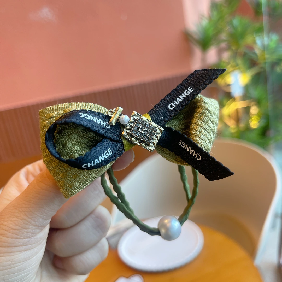 6729绿色复古香水瓶小蝴蝶结皮筋