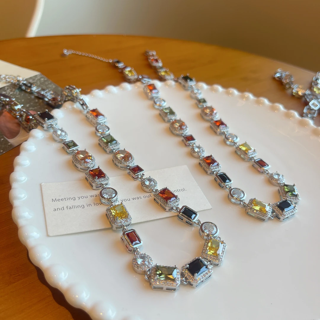 铜合金合成锆石项链 6732欧美度假风时尚彩宝项链