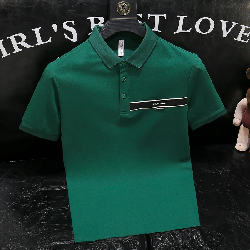 欧货高端男士修身短袖2023夏季新款网红Polo衫翻领t恤有领半袖t