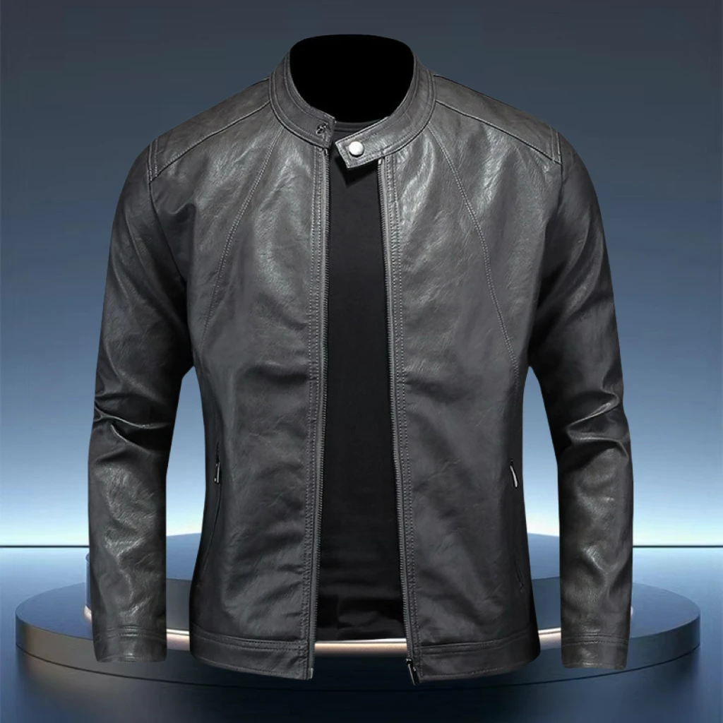 欧货帅气皮衣男2024秋冬高端轻奢男士立领气质皮外套修身痞帅黑灰