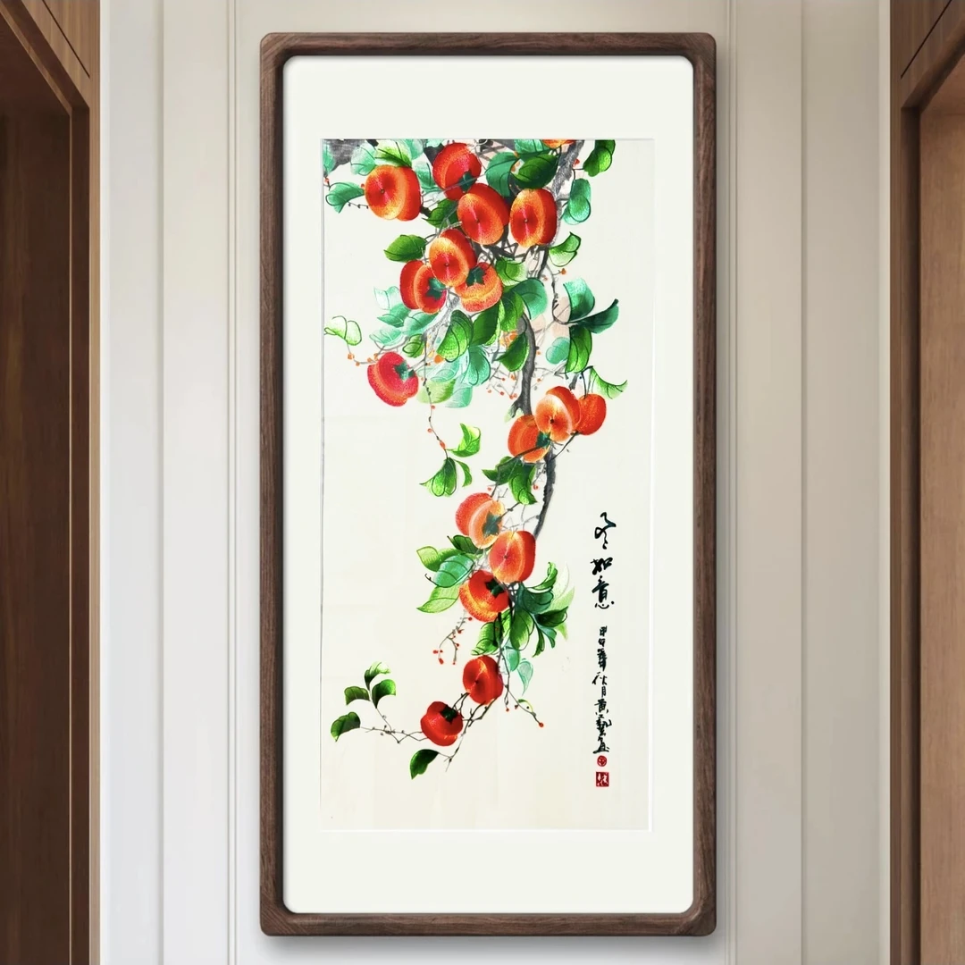 刺绣事事如意竖版一号苏绣新中式现代轻奢中堂客厅玄关装饰挂画