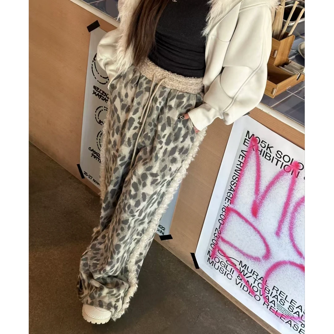 【艺艺推荐】高克重侧毛宽松设计腰头豹纹卫裤S227  302