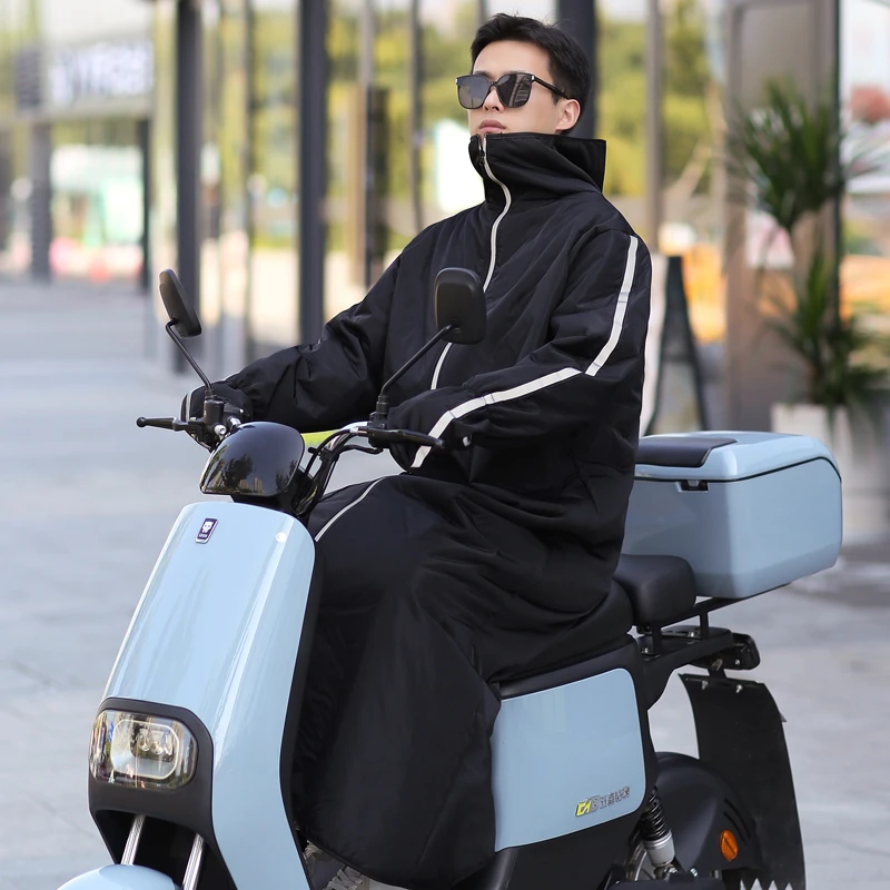 加绒电动车挡风被秋冬骑车挡风衣长款外套加绒加厚骑车出行防风衣