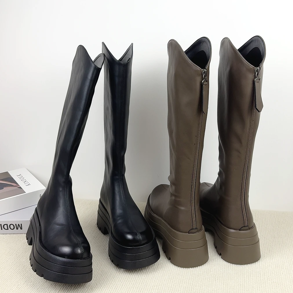 秋冬季节厚底增高7cm小个子不过膝长筒靴百搭时尚英伦骑士靴高筒