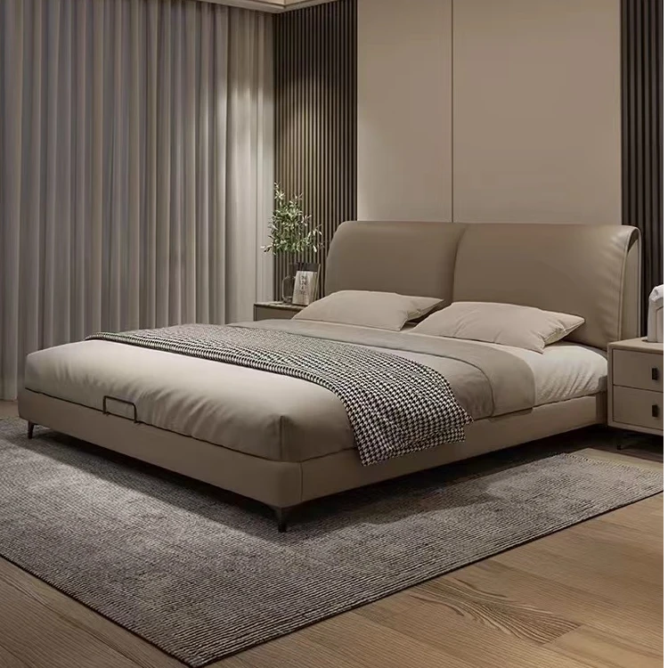 大象耳朵床现代简约头层牛皮双人床轻奢主卧大床2024新款真皮大床