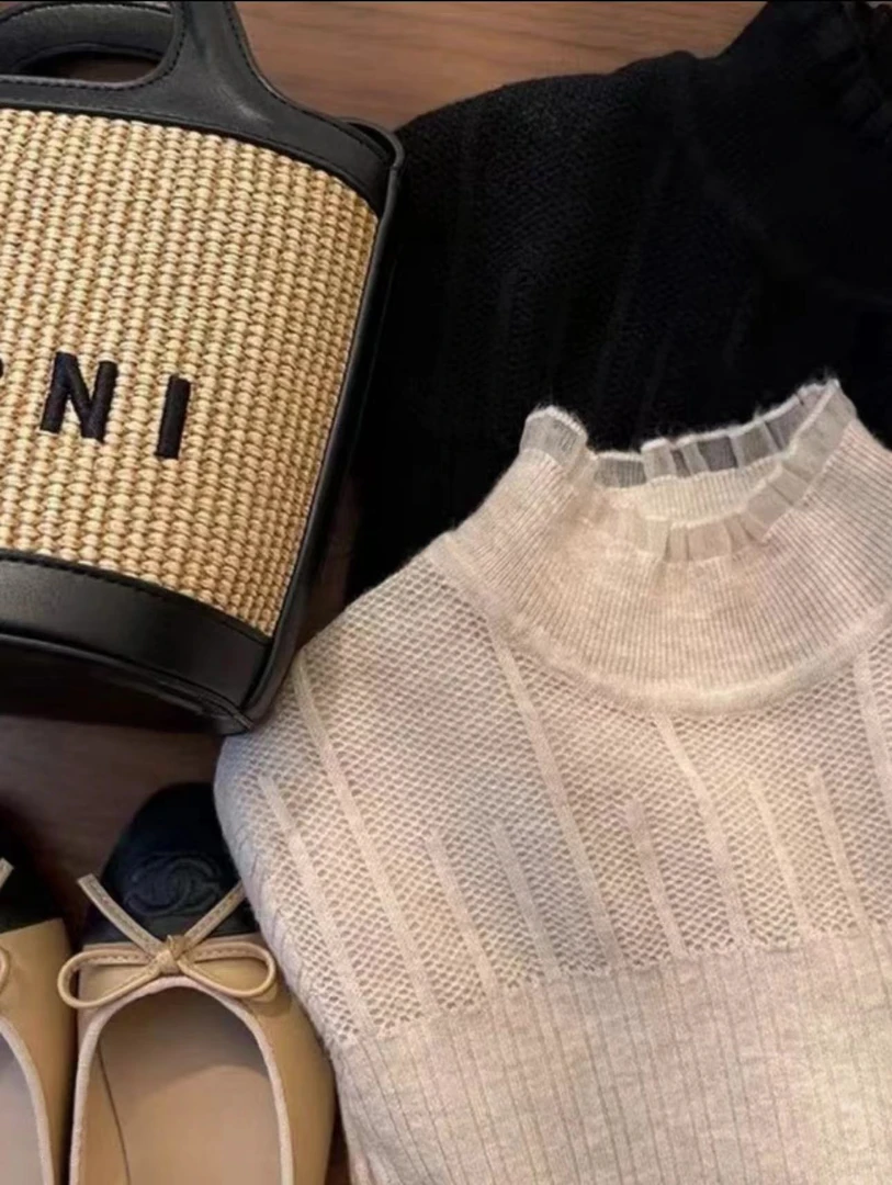 【小鹿家】小性感蕾丝拼接半高领打底衫