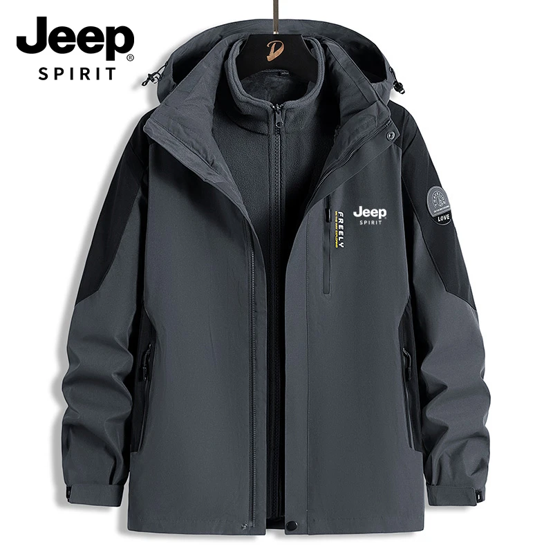 JEEPSPIRIT吉普冲锋衣防风加绒保暖男士秋冬夹克百搭旅游登山外套