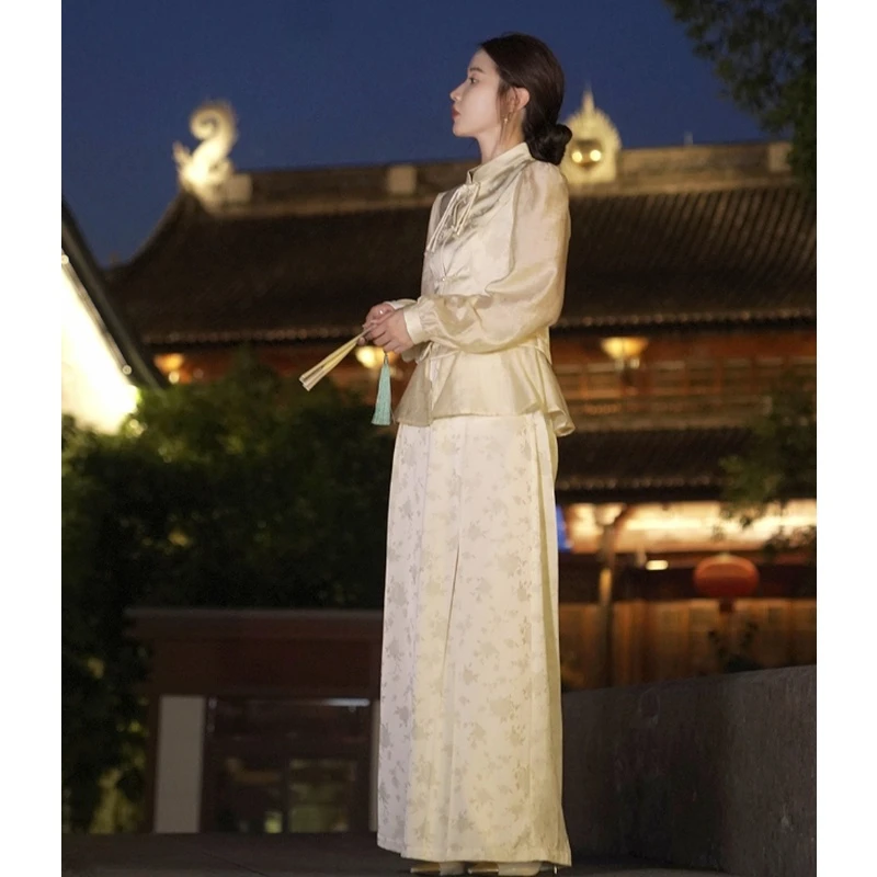 【晨曦专属】设计感时尚套装女拼接盘扣长袖上衣高腰半身裙