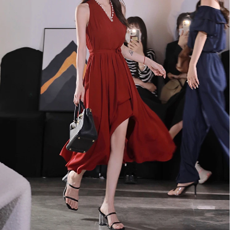 【果果专属】红色长款休闲气质连衣裙
