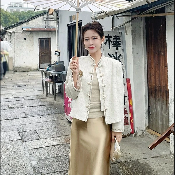 【果果家优选】 轻国风套装女2024春新款短款两件套外套