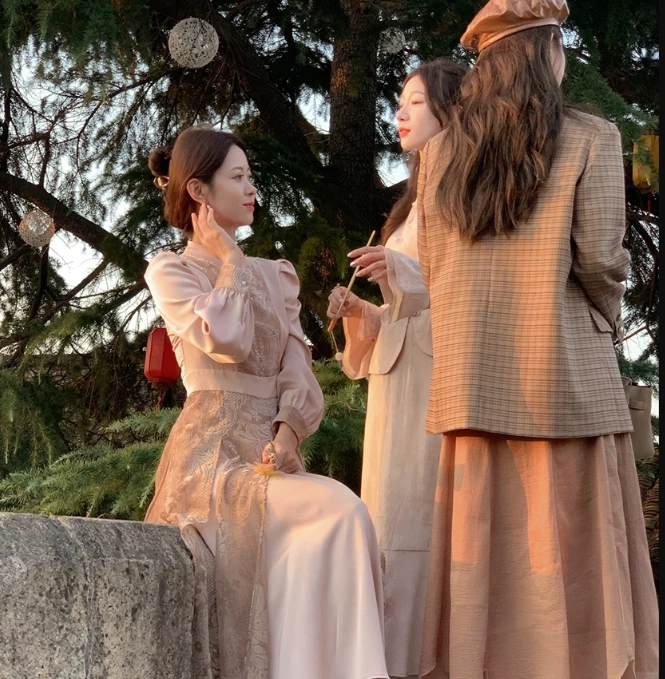 【晨曦专属】连衣裙女2023秋新款拼接长袖中国风改良长裙