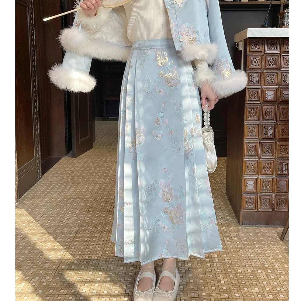 【晨曦专属】新中式大毛领外套女冬季国风旗袍半身裙