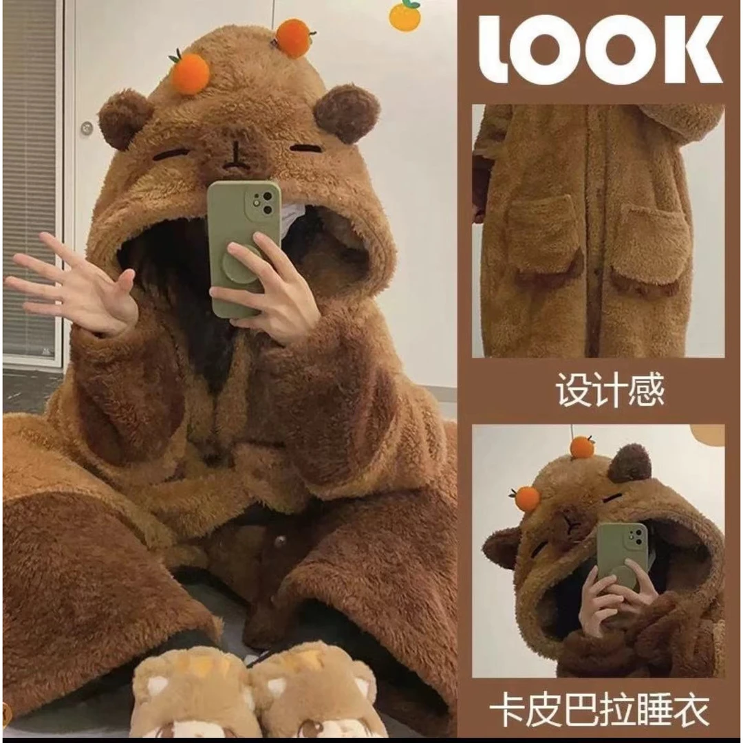 【卡皮巴拉】冬季加厚加绒长款睡衣家居秋冬睡袍可爱少女保暖网红