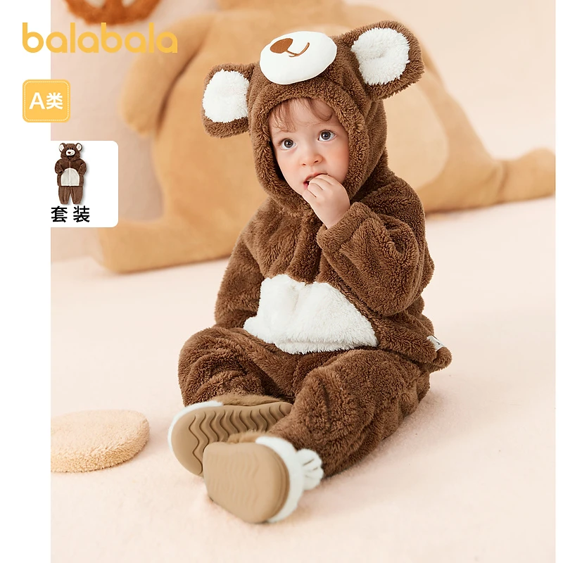 巴拉巴拉儿童套装男童冬装女童两件套珊瑚绒加绒萌趣208423104203