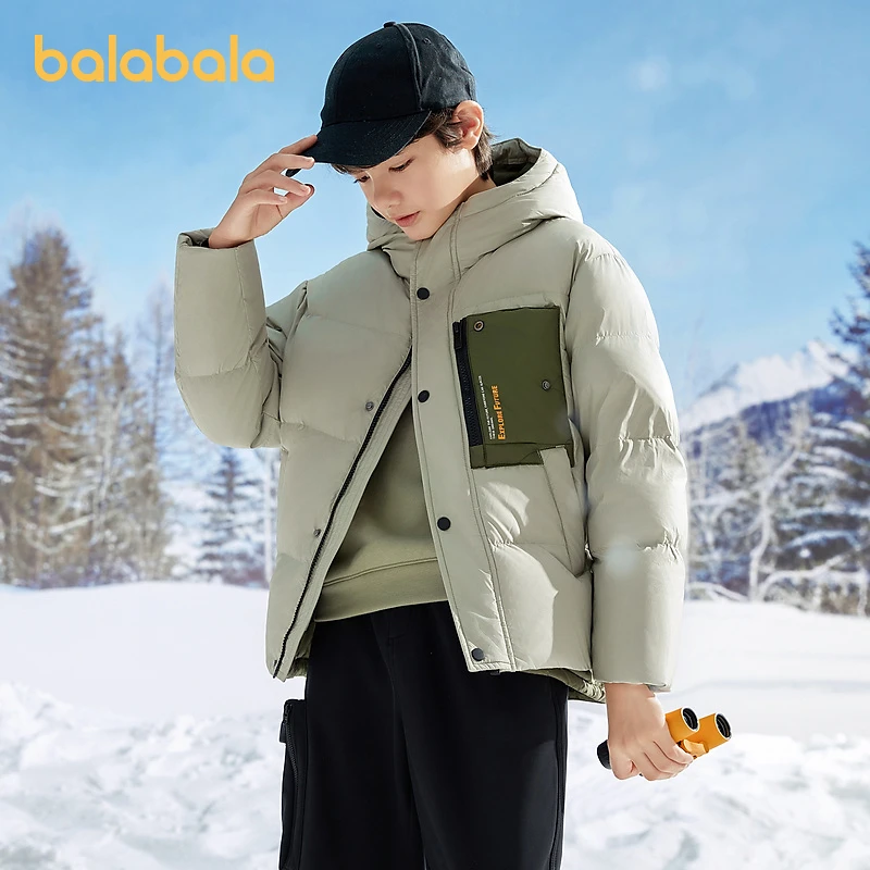 巴拉巴拉儿童羽绒服男童冬装中大童外套保暖连帽宽松户外加厚