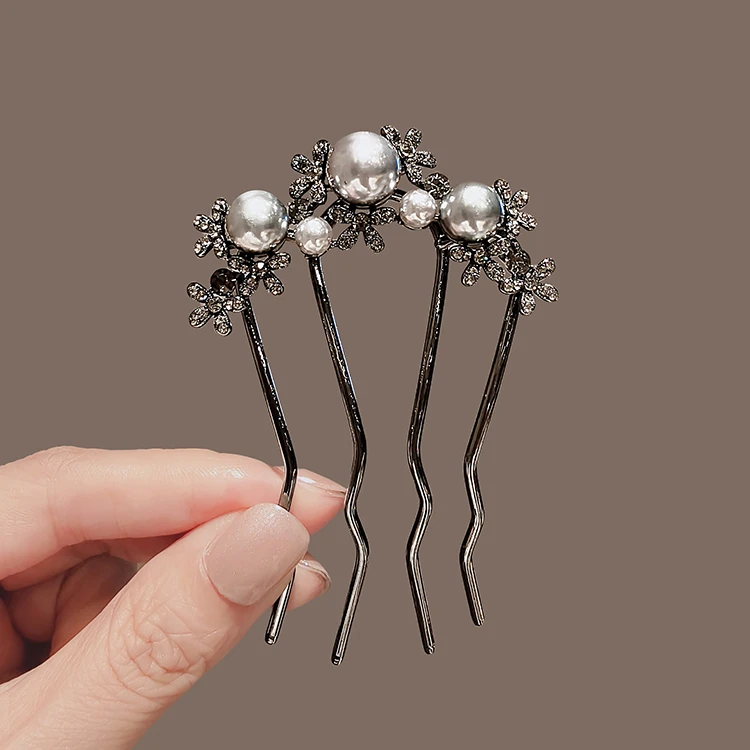 法式气质珍珠发插梳盘发夹优雅百搭丸子头发卡夹防滑发梳发簪子女