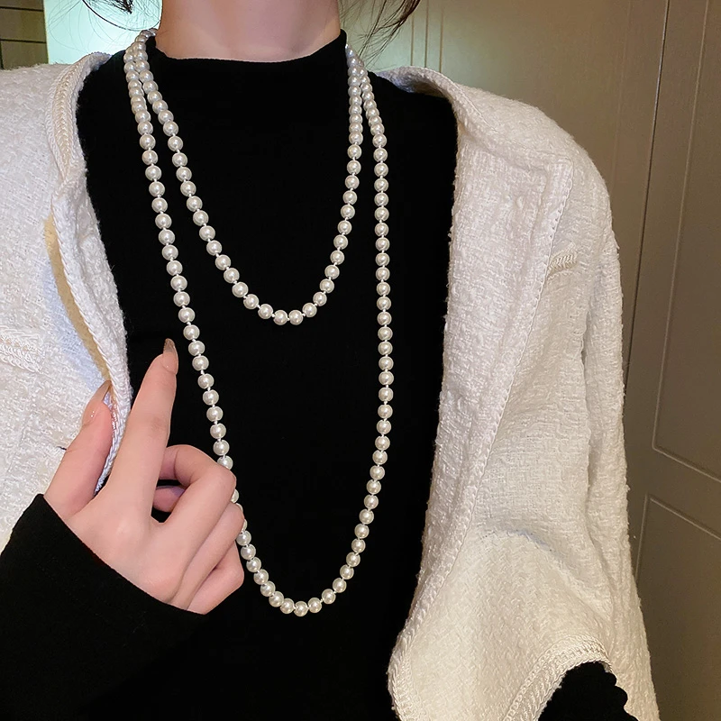 非金属仿珍珠项链 非金属仿珍珠项链气质女毛衣链国风配饰百搭