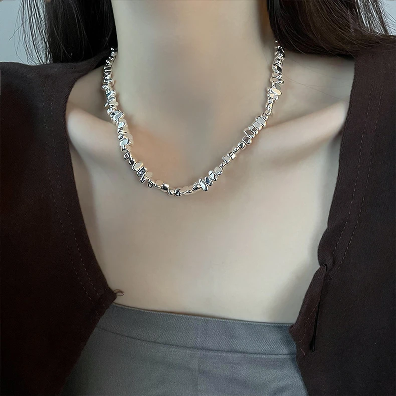 合金项链 拼接碎银子项链新款爆款小众ins颈链锁骨链女高级感配饰