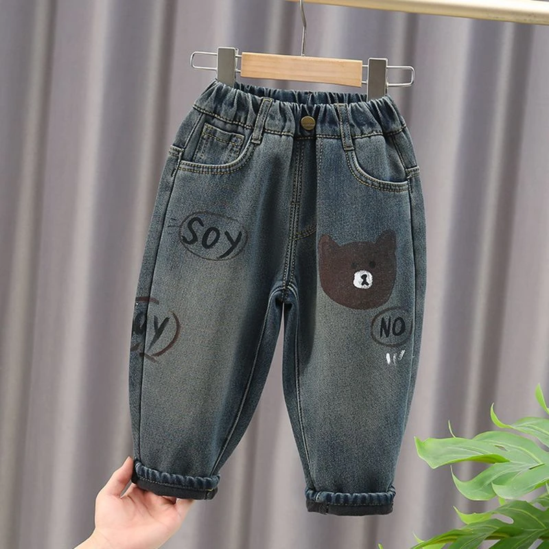 男童洋气加绒外穿秋冬牛仔裤2024新款女宝宝加厚休闲冬装儿童裤子