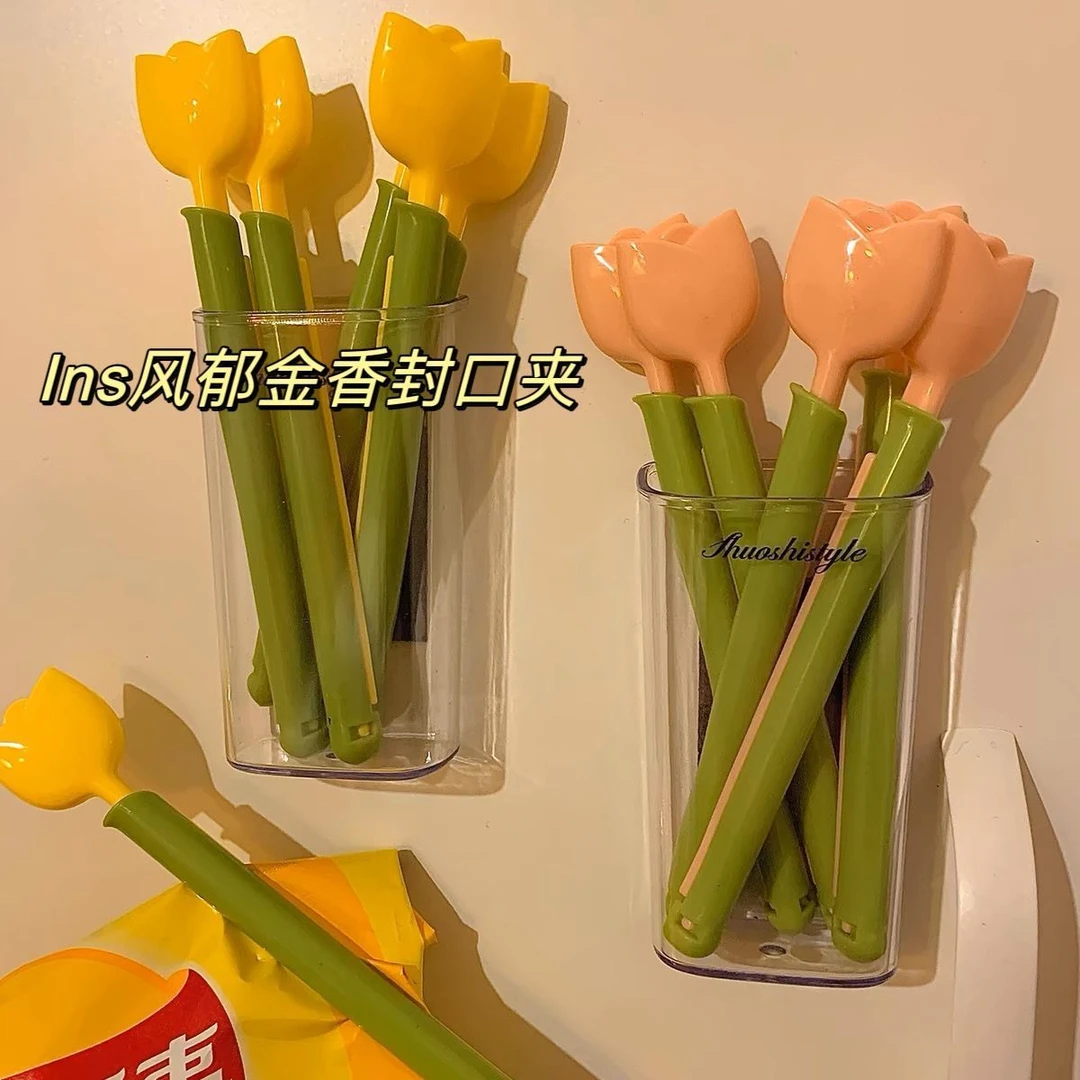 ins郁金香封口夹可磁吸夹子零食物茶叶家用厨房食品袋装饰冰箱贴