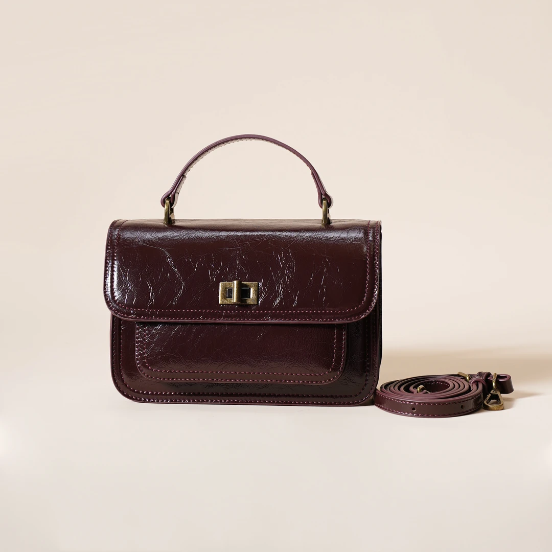 岩牛秋冬手提质感油蜡皮小方包锁扣百搭单肩斜挎女包YN3154