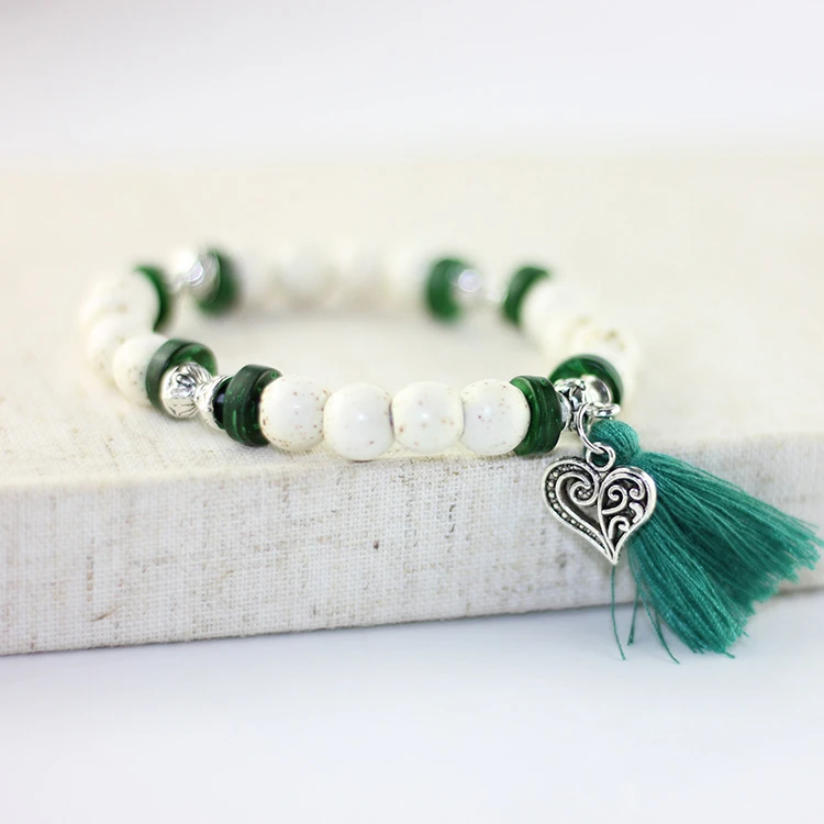 铜合金亚克力手链 宝藏小店陶瓷手链高温釉瓷珠全珠流苏晴水手链