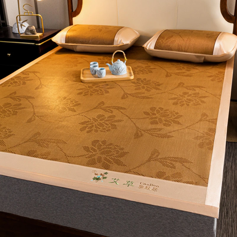 厂家艾草藤席床上用品夏季家用冰丝凉席三件套单双人宿舍席子