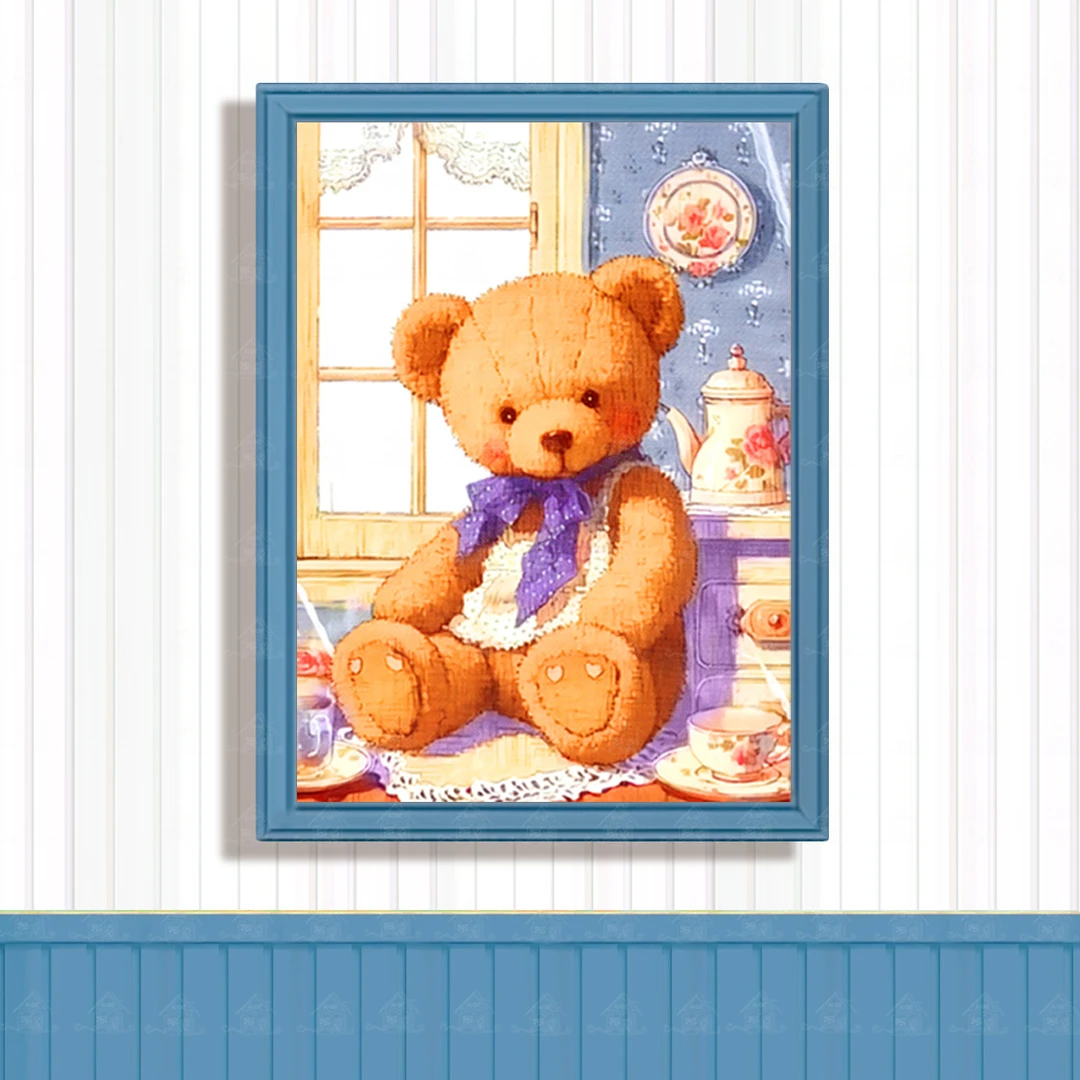 爱阁十字绣橱柜里的小熊新款可爱动物治愈系客厅小件装饰手工线绣