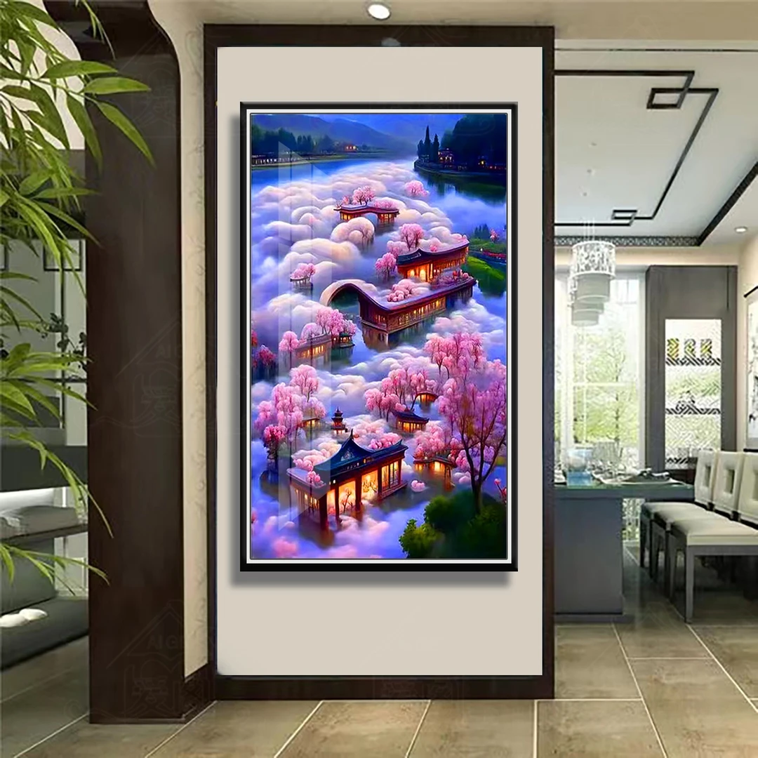 爱阁十字绣 人间仙境梦幻 2024新款简约梦幻客厅玄关风景装饰线绣