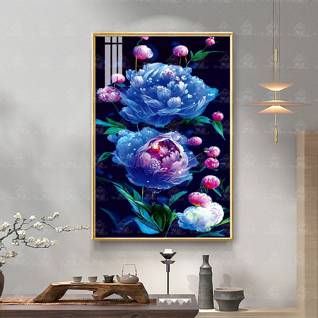 【宠粉福利】爱阁十字绣 蓝色牡丹 2023花卉小件客厅手工线绣唯美