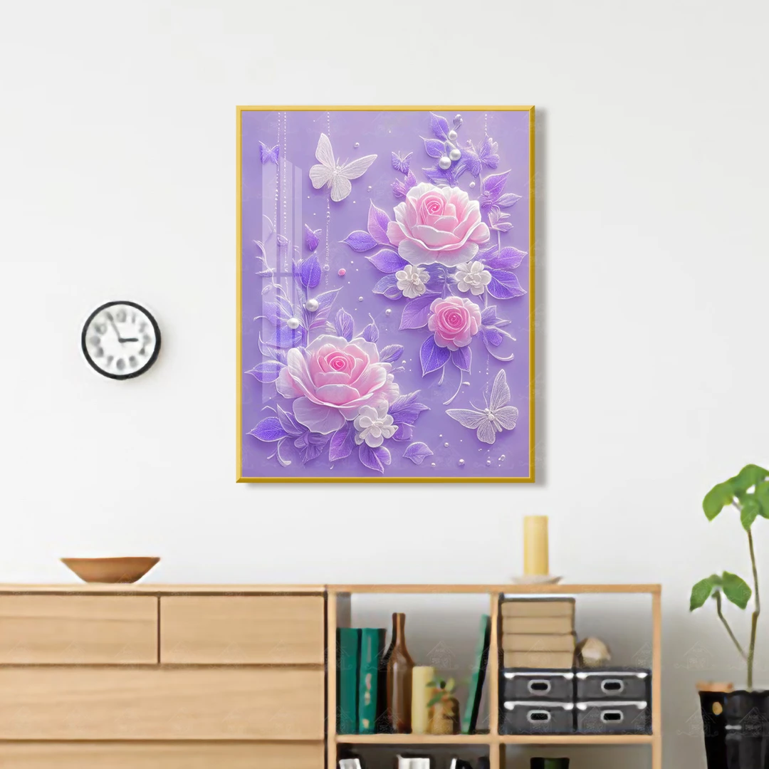 【进口棉布】爱阁十字绣粉色月季和蝴蝶新款清新简约唯美客厅手工绣