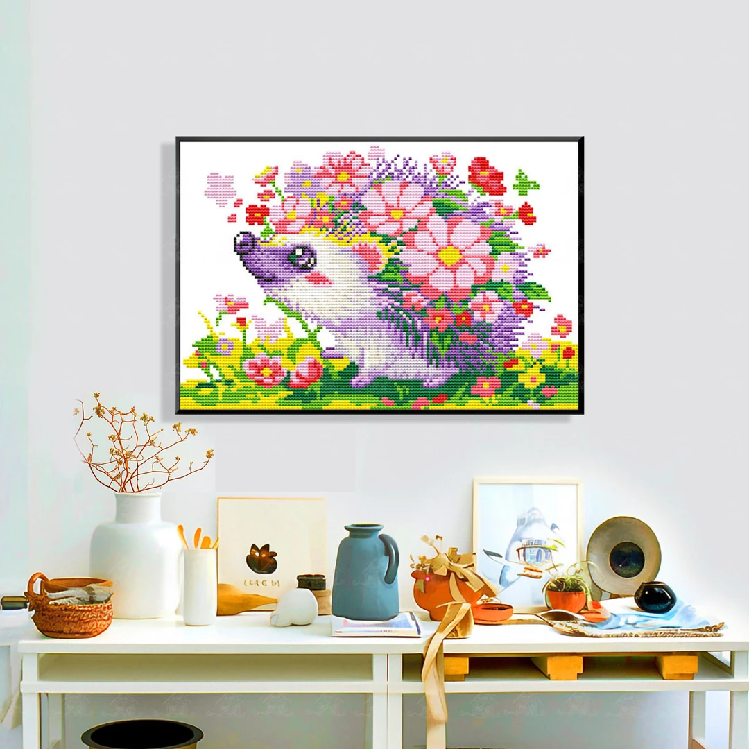 爱阁十字绣花朵刺猬2025新款简约小件卡通清新可爱简单手工绣