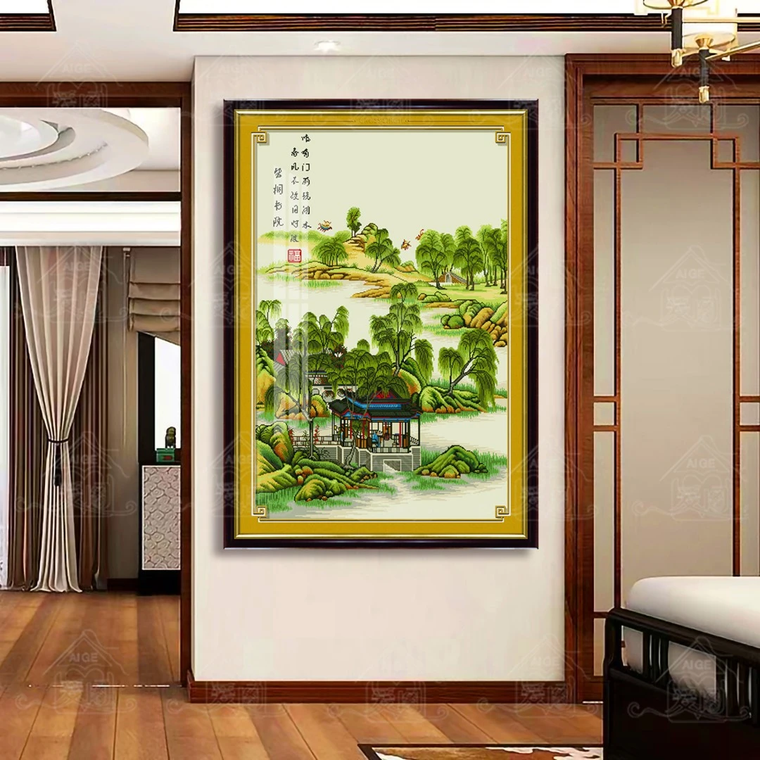 【宠粉福利】爱阁十字绣 碧桐书院 新款中式山水圆明园手工线绣