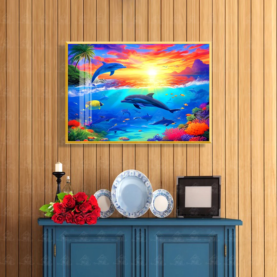 爱阁十字绣水下世界新款海洋动物梦幻唯美客厅玄关装饰手工线绣