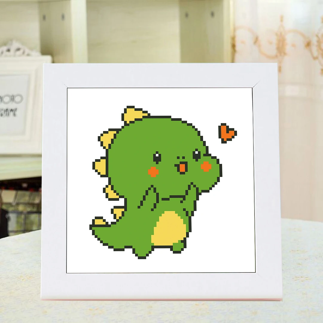 【带框】拍三付二爱阁十字绣 小恐龙二 儿童画小框画绣新手迷你图案