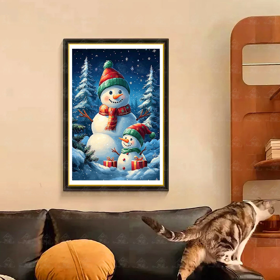 爱阁十字绣雪人现代风景新款中式可爱卡通客厅玄关装饰画手工绣线