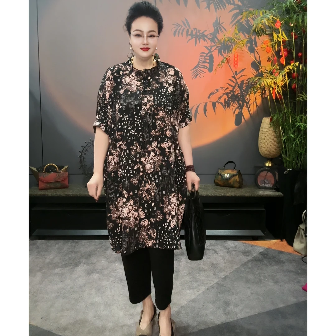 高大尚春夏时尚气质显瘦高端轻薄复古轻奢碎花新款女装宽松连衣裙