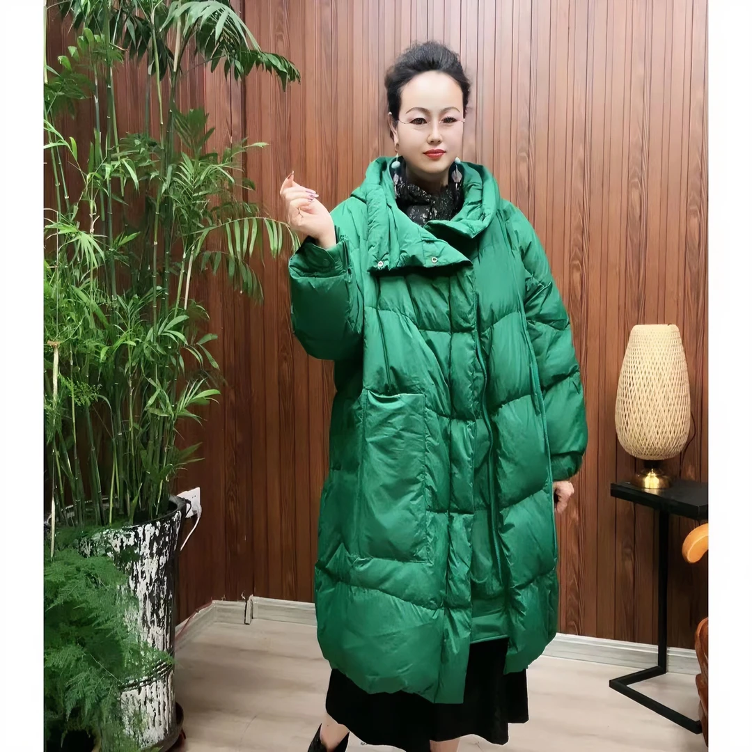 【 高大尚 &莉姐轻奢高定】韩版休闲宽松保暖连帽纯色中长款羽绒服