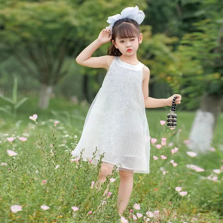 女童连衣裙无袖纱裙2024夏季凉快透气洋气时尚舒适小女孩中国风潮