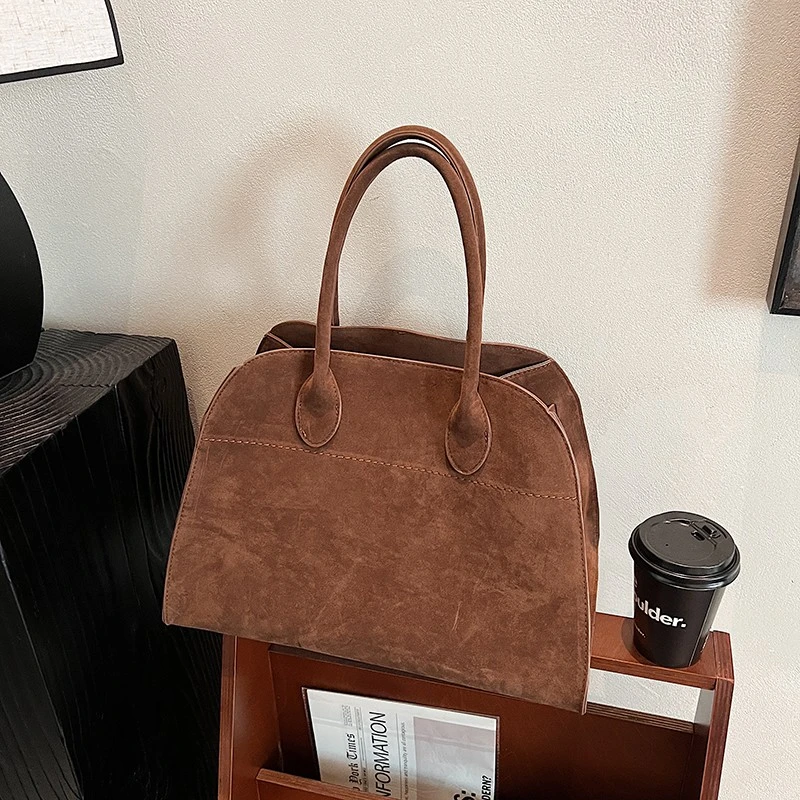 秋冬复古绒面经典大容量手提托特新款时尚简约写卡通勤女包