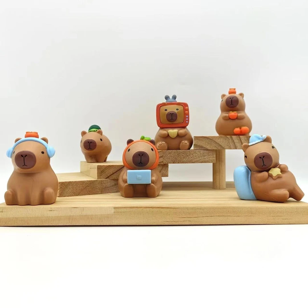 小憨豆卡皮巴拉手办盲盒桌面卡通水豚公仔个性摆件景品潮玩女礼物