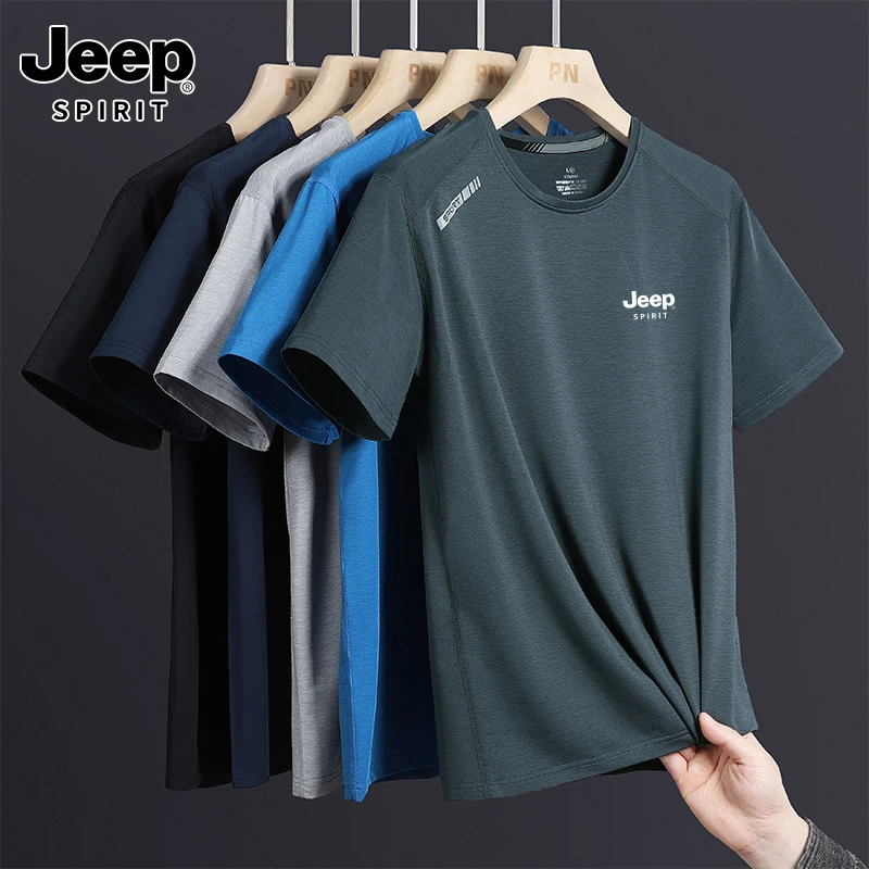 JEEP吉普8701冰丝短袖T恤男装速干上衣服女运动衫半袖跑步训练服