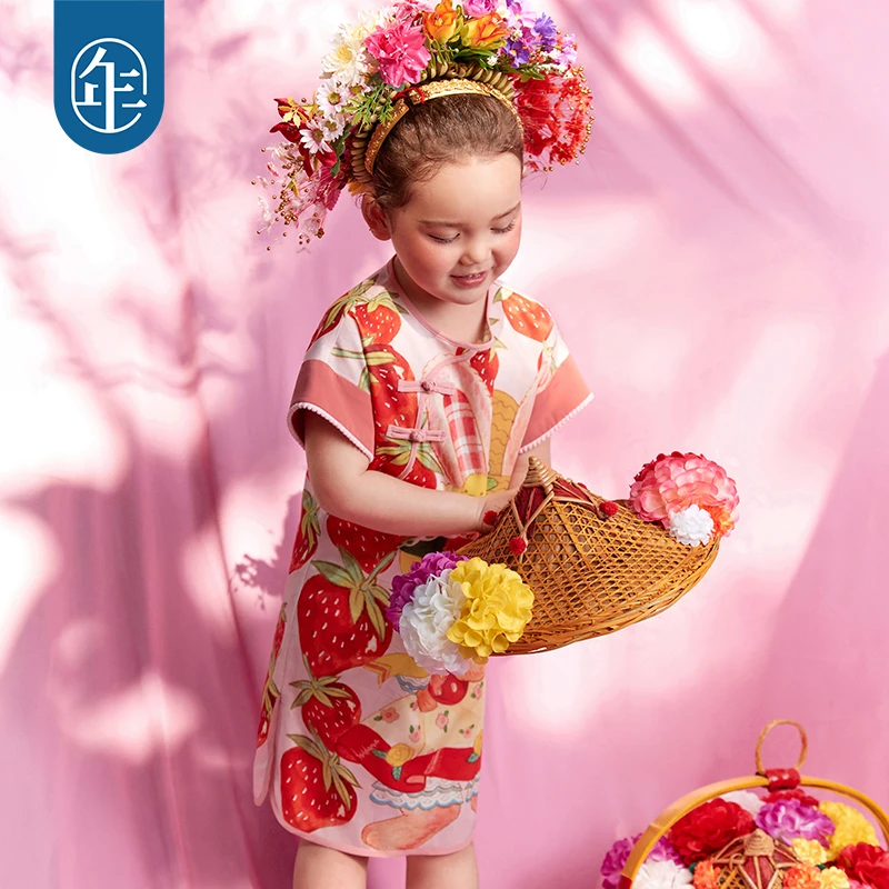 【花田喜事花色连衣裙】年衣女童连衣裙夏新儿童中国风女宝公主裙G