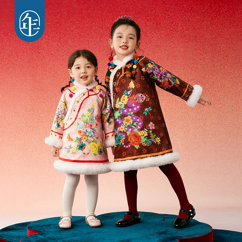 【蛇么都美】年衣女童旗装棉服儿童2024新款冬季加绒加厚中式上衣G