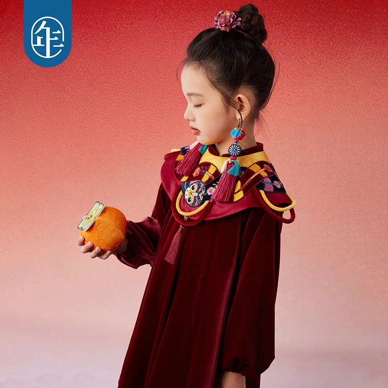 【蛇么都如意】年衣女童连衣裙儿A字裙丝绒云肩公主裙（适宜15-25℃）