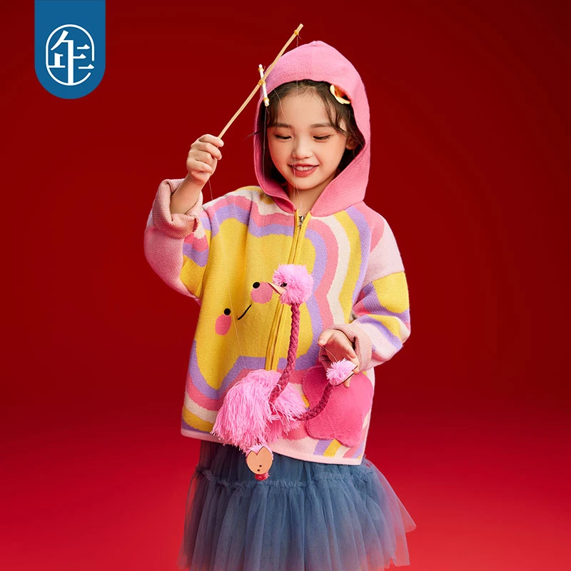 年衣童装女童针织衫秋冬新款儿童毛衣宝宝撞色上衣外套潮