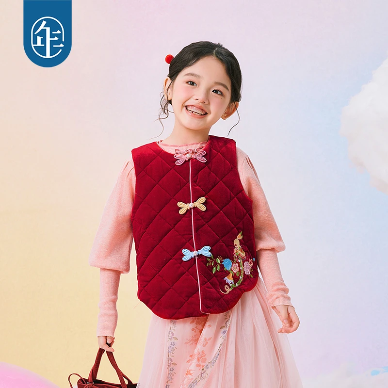 【年富衣年中式马甲】儿童中式棉马甲女童秋冬款唐装上衣刺绣马夹G