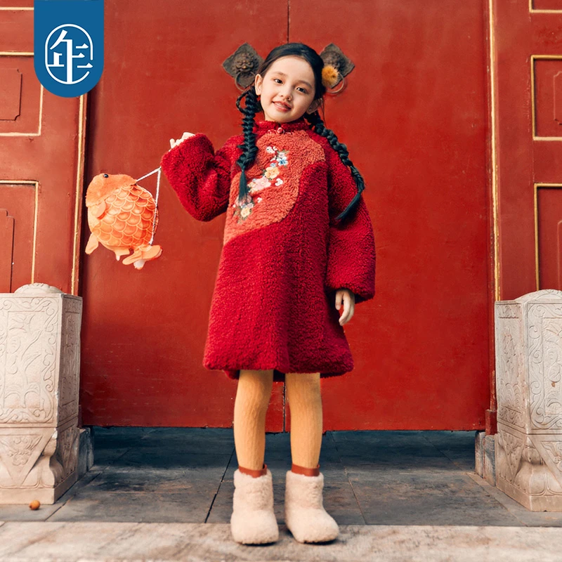 【预约】年衣女童连衣裙儿童旗袍裙仿羊羔绒拜年服（适宜5-15℃）