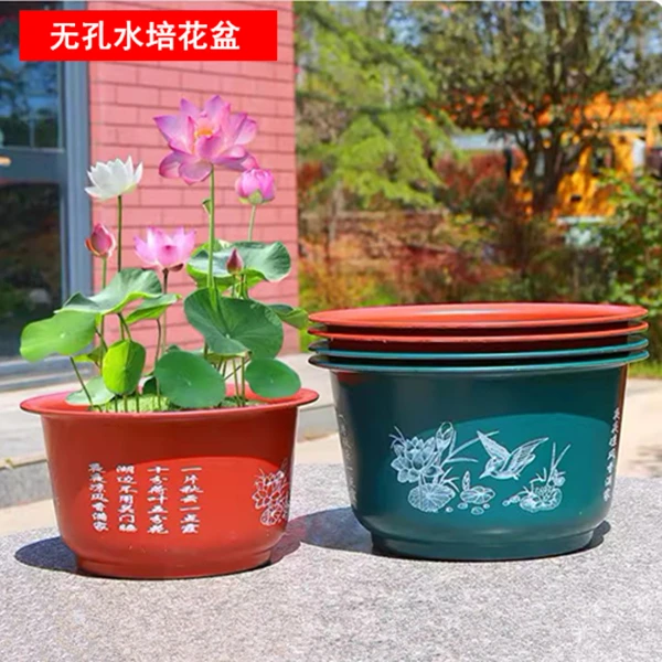 无孔荷花盆加厚大树脂盆仿陶碗莲种子睡莲藕花盆水培器皿塑料花盆