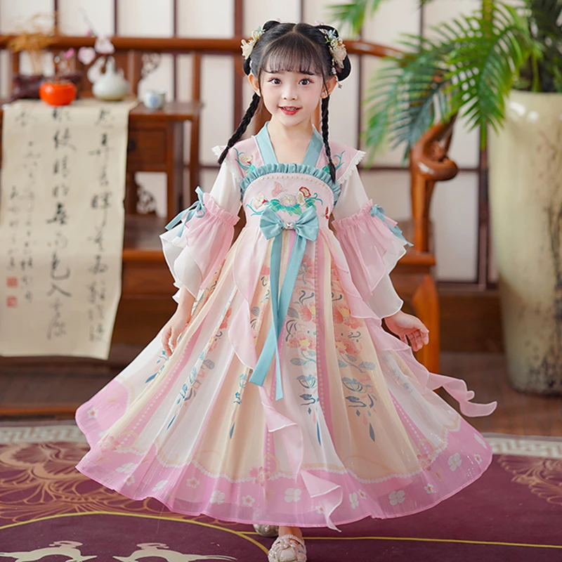 女童潮款新款爆款儿童古风连衣裙女童汉服6-12岁潮款高级感